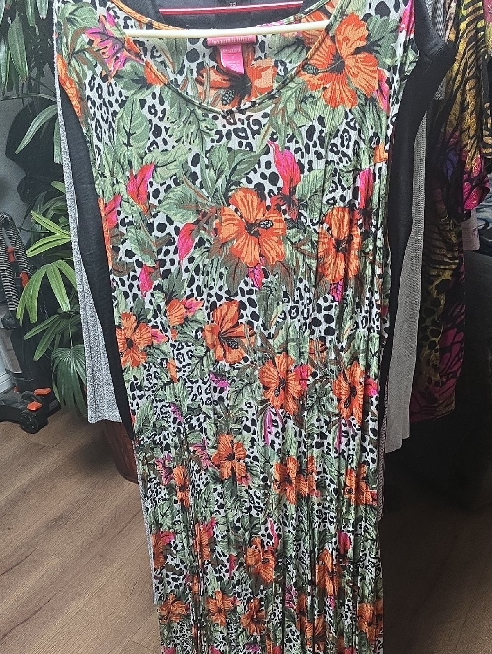 Woman Within Orange Floral & Green Maxi Dress